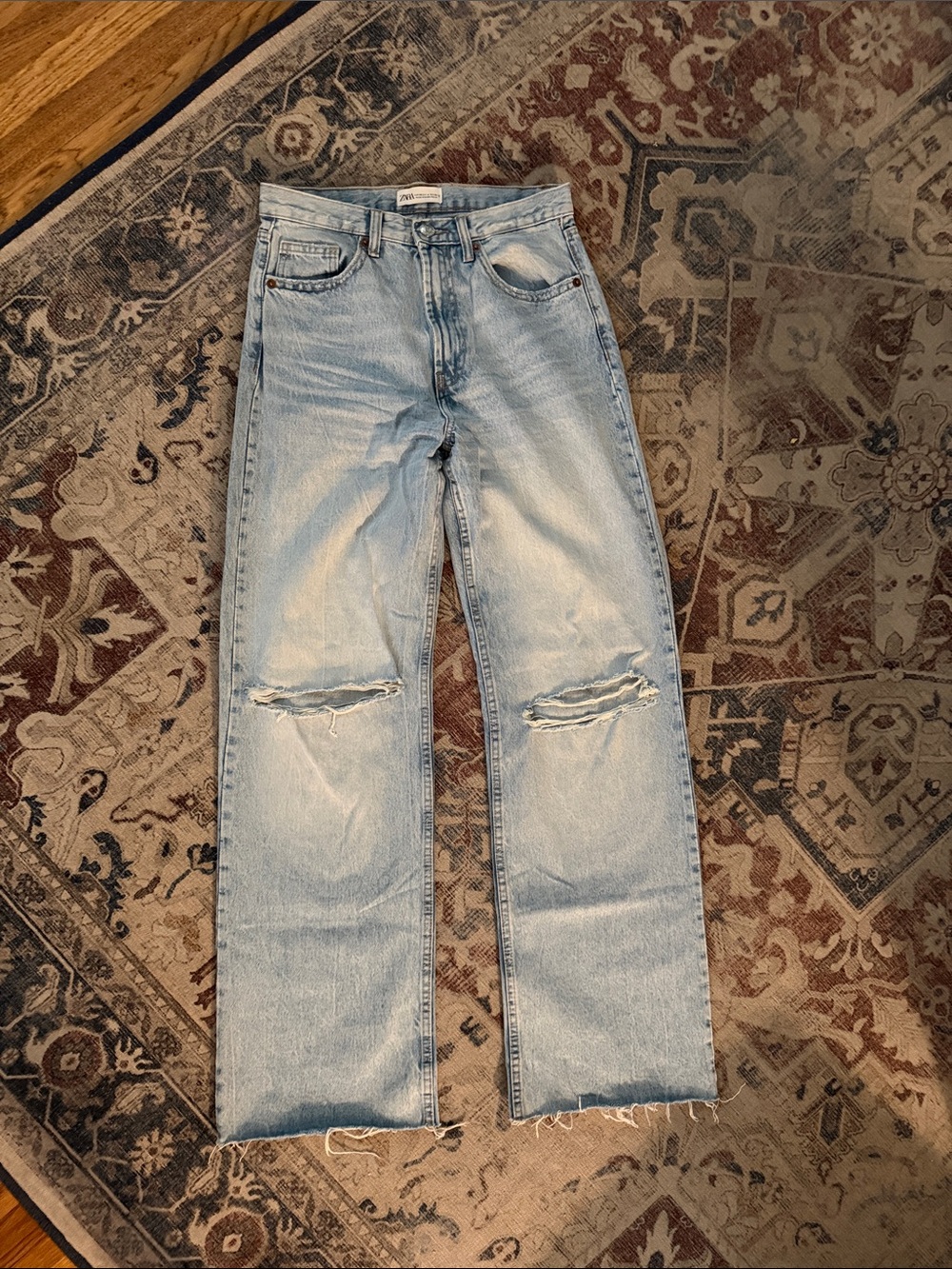 Zara Light Blue High-Rise Straight Jeans